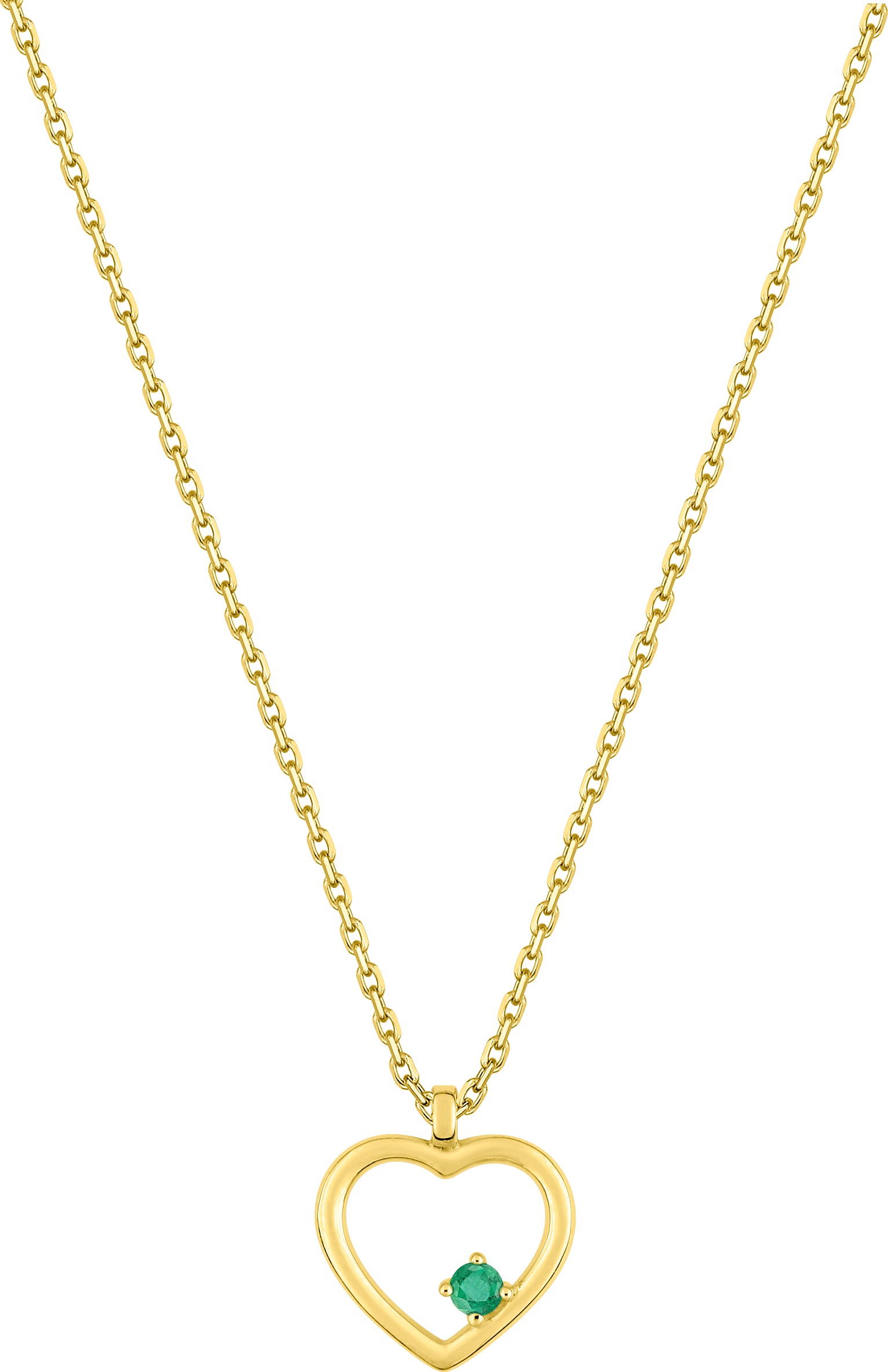 Collier Or 18k Longueur 40cm Emeraude Coeur