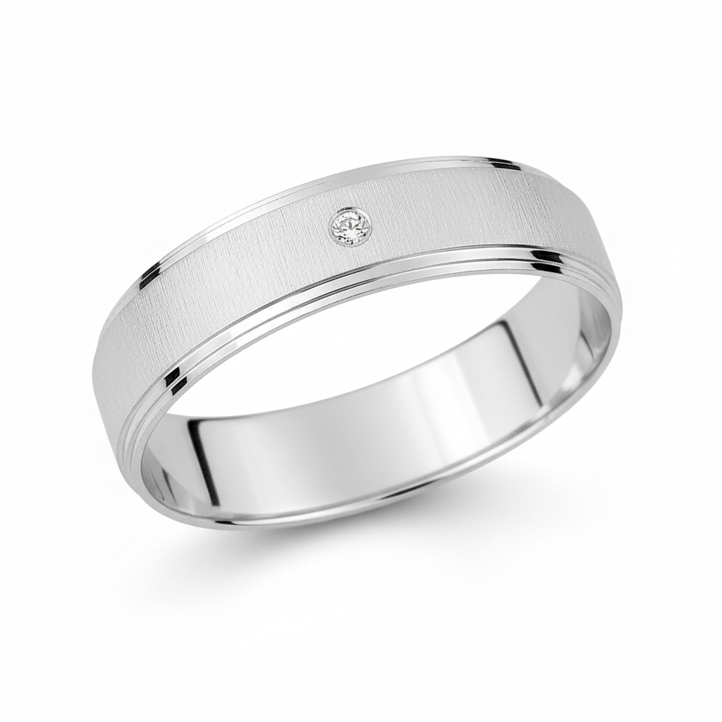 Alliance Or Blanc 18k Largeur 4.5mm Diamant 0.01ct GH SI