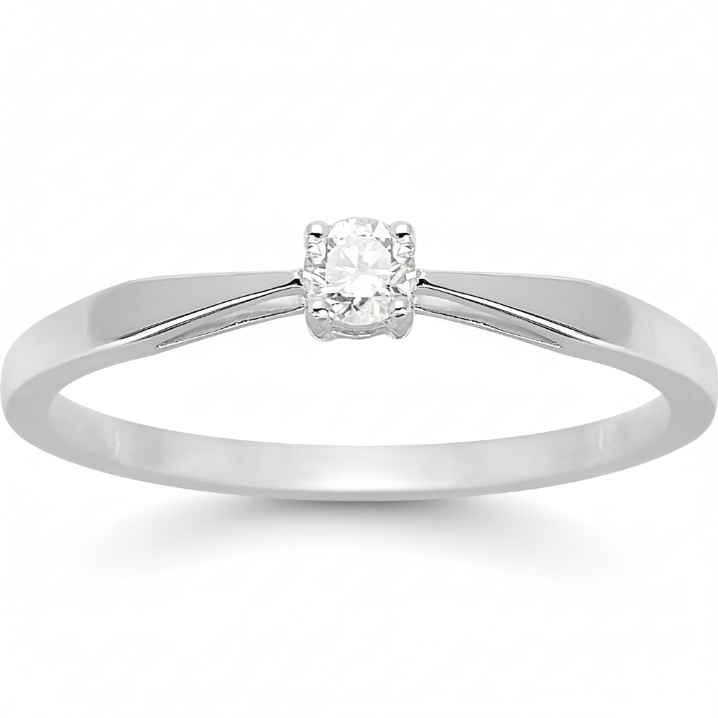 Bague Solitaire Or Blanc 18k Diamant 0.1ct GH SI - Bague