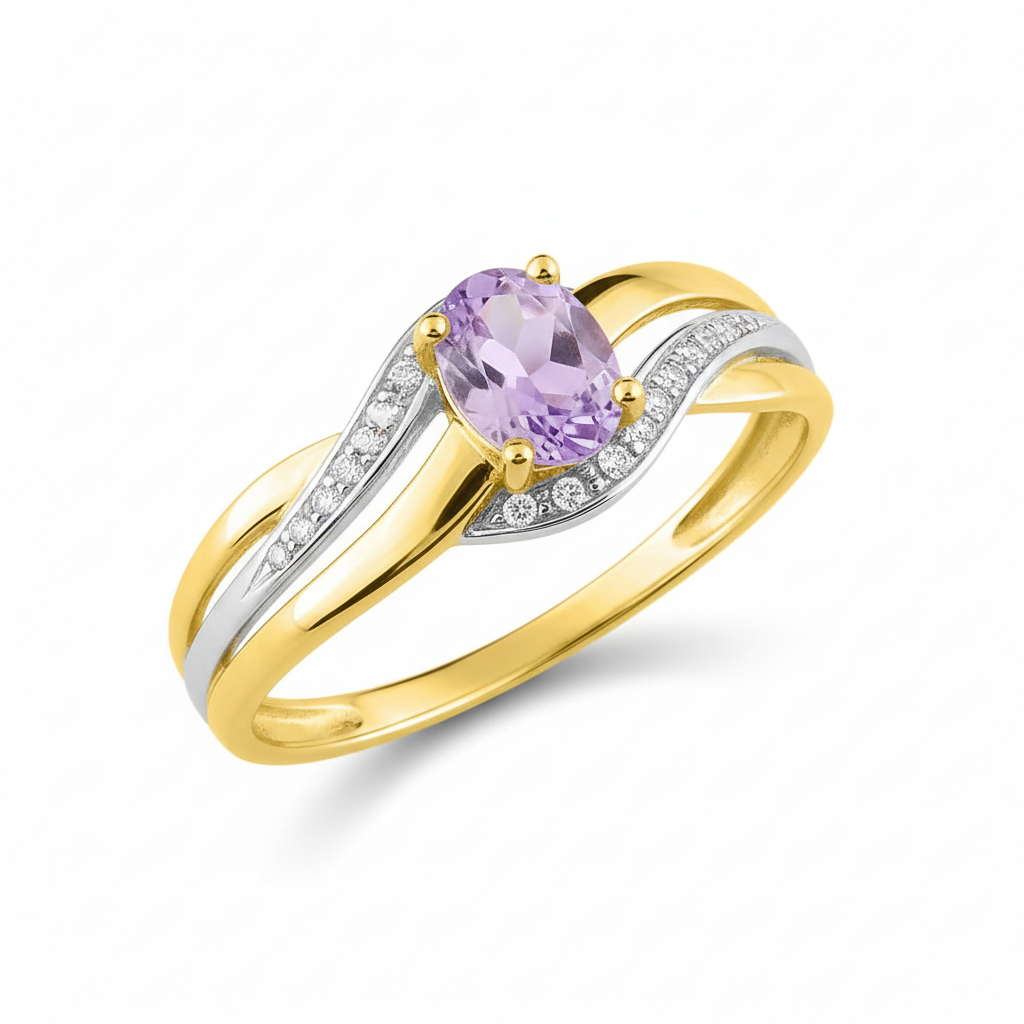 Bague Or 18k Rhodié Améthyste