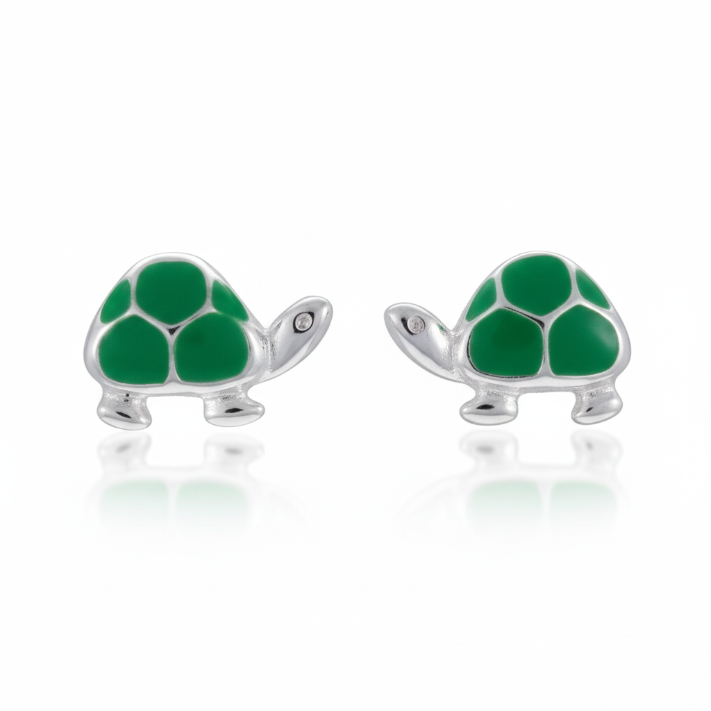 Boucles d'oreilles Clous Argent Rhodié Tortue - Boucles d'oreilles