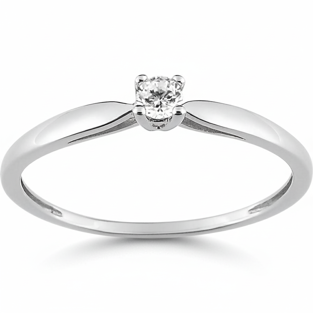 Bague Solitaire Or Blanc 18k Diamant 0.1ct Lettre H:Lettre P1 - Bague