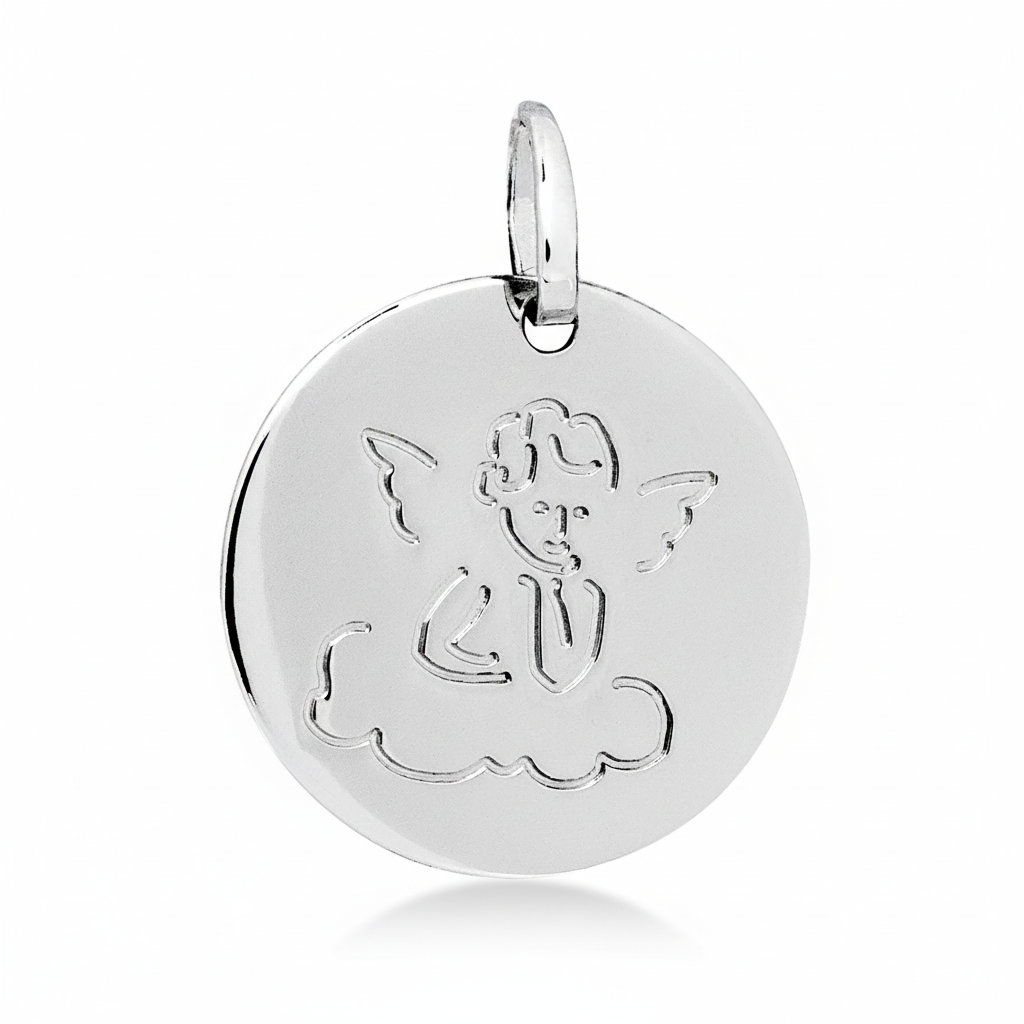Pendentif Médaille Or Blanc 18k Ange de Raphaël