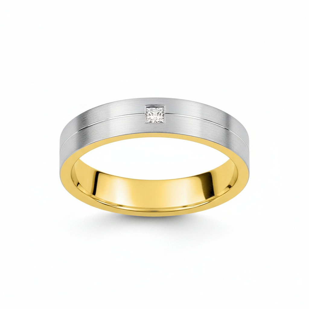 Alliance Or 18k Rhodié Largeur 4mm Diamant 0.04ct GH SI