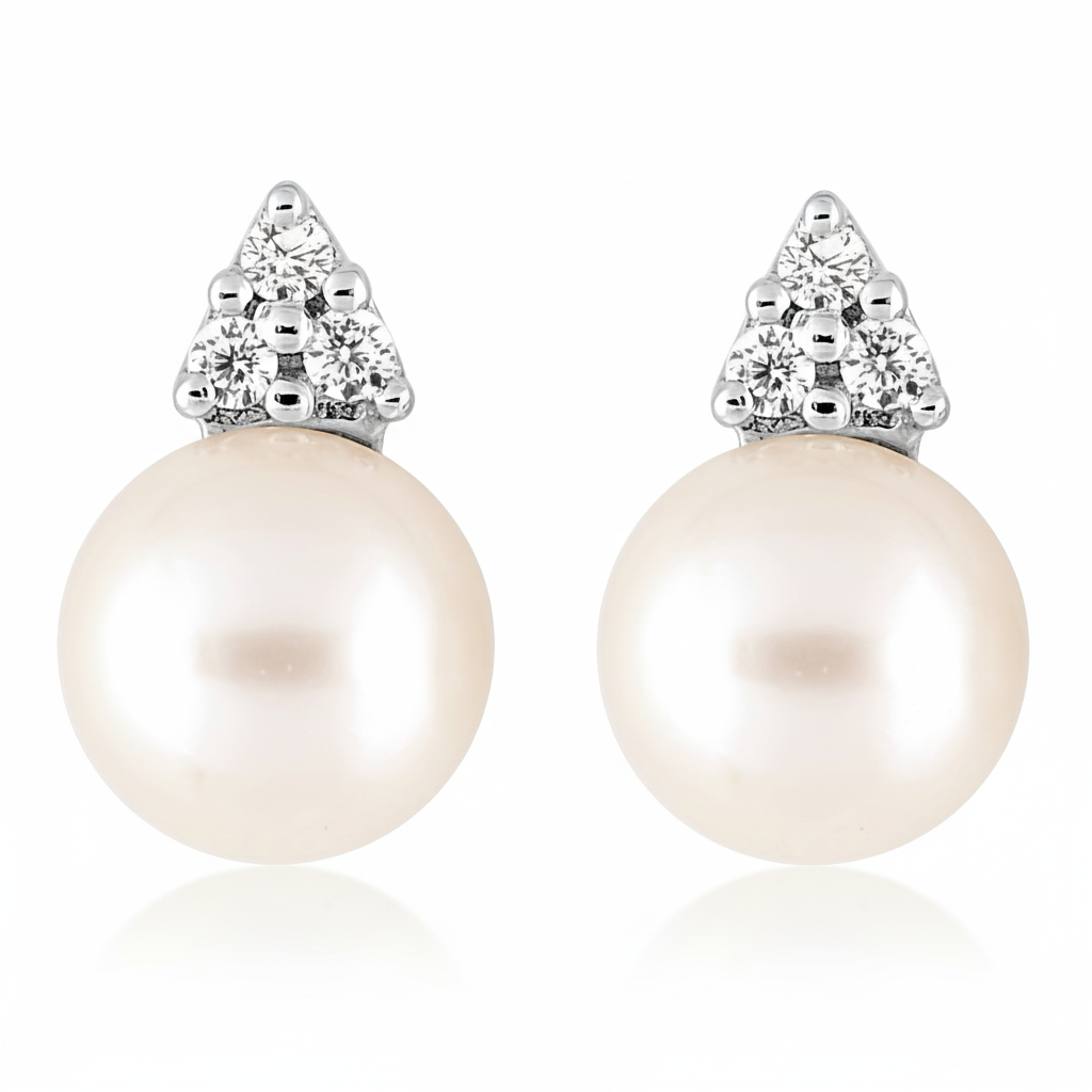 Boucles d'oreilles Clous Argent Rhodié Zirconium Perles d'imitation - Boucles d'oreilles