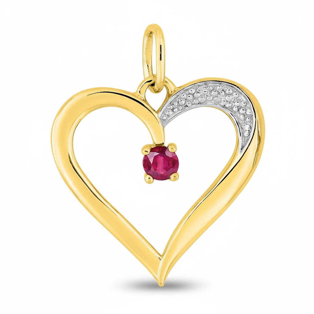 Pendentif Médaille Or 18k Rhodié Rubis Coeur