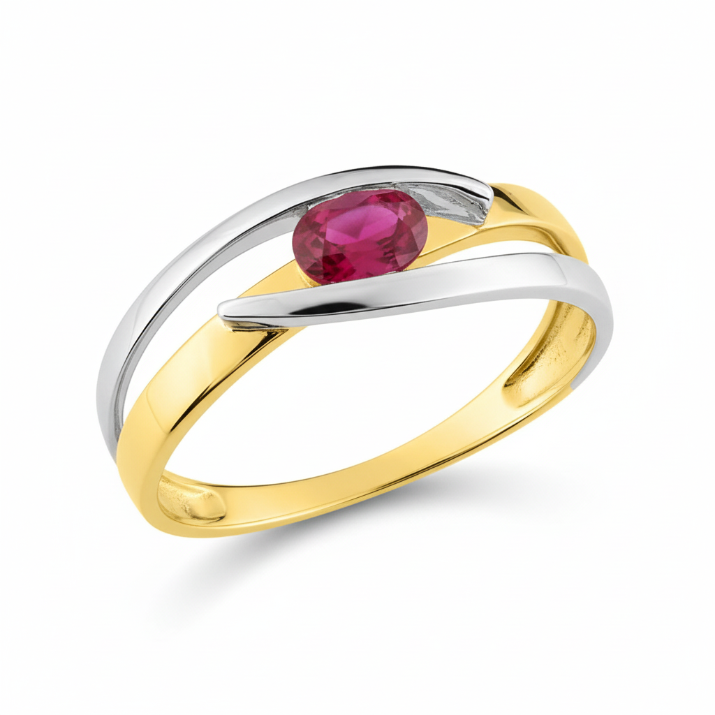 Bague Or 18k Rhodié Rubis