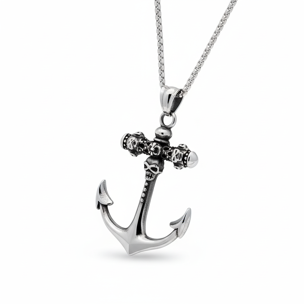 Collier Homme Acier Longueur 55cm Ancre Marine - Collier