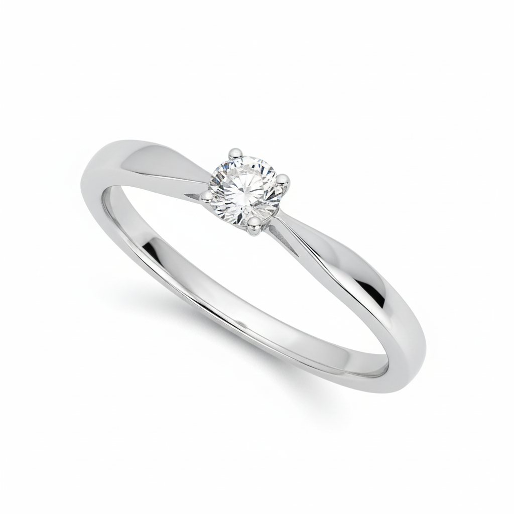 Bague Solitaire Or Blanc 18k Diamant 0.18ct GH P1 - Bague
