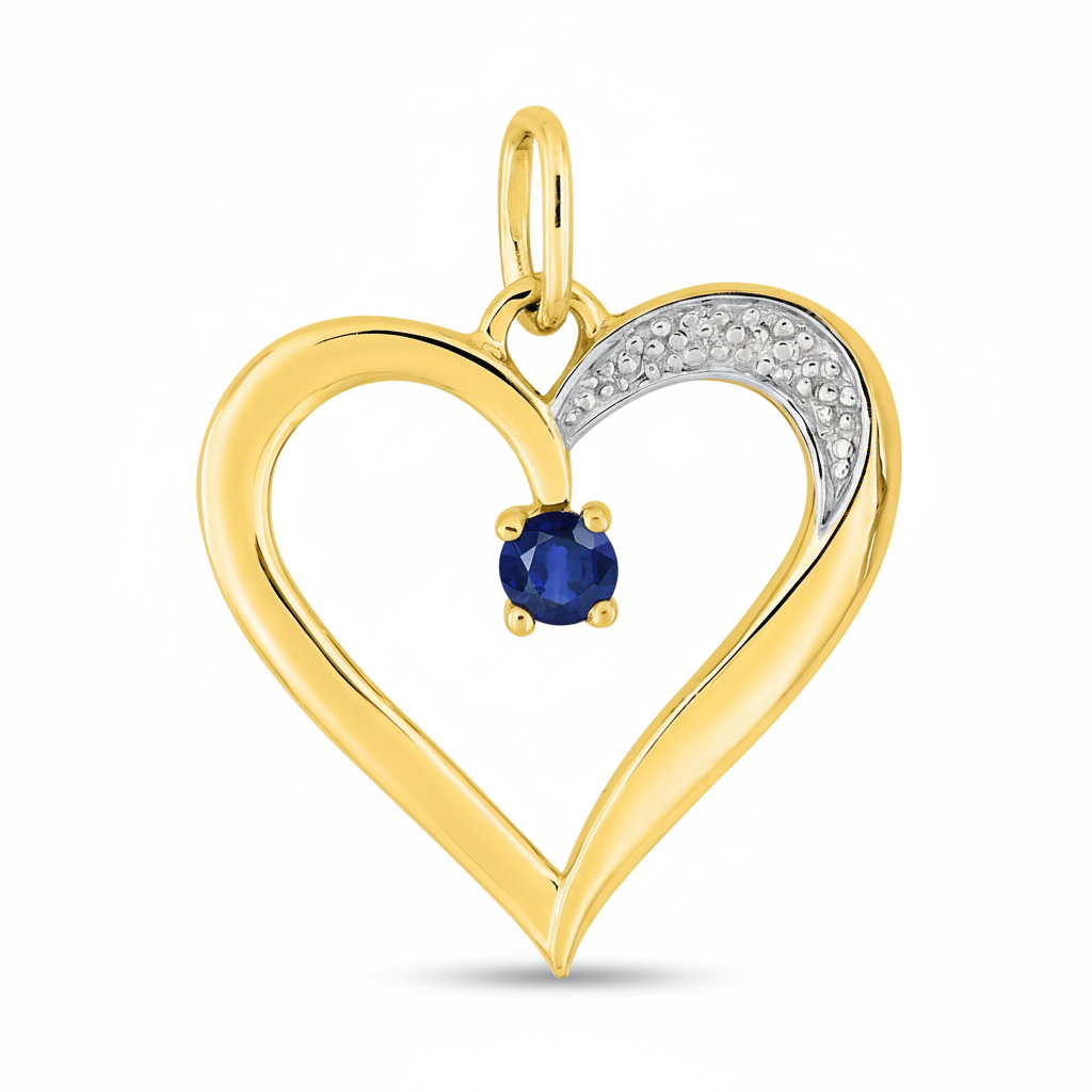 Pendentif Médaille Or 18k Rhodié Saphir Coeur