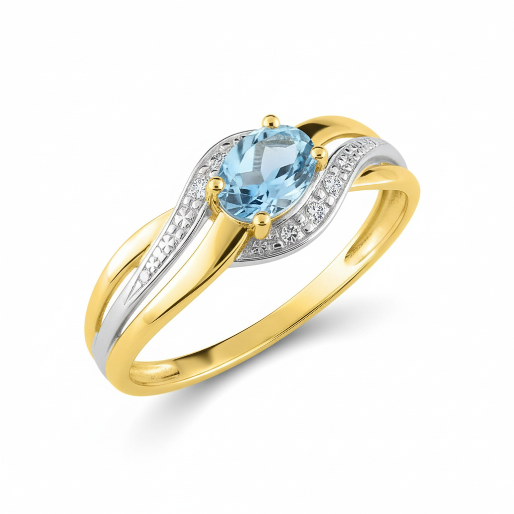 Bague Or 18k Rhodié bleu Topaze