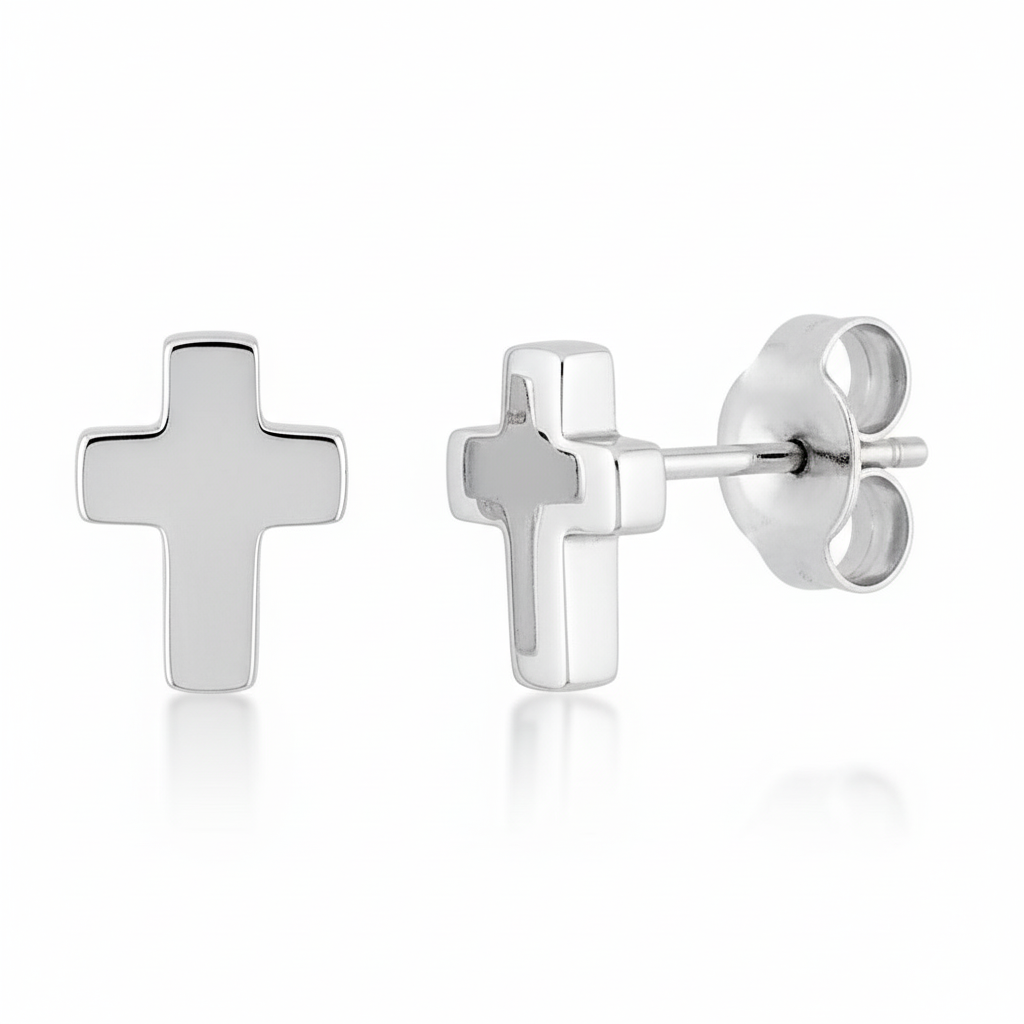 Boucles d'oreilles Clous Homme Acier Croix Chrétienne - Boucles d'oreilles