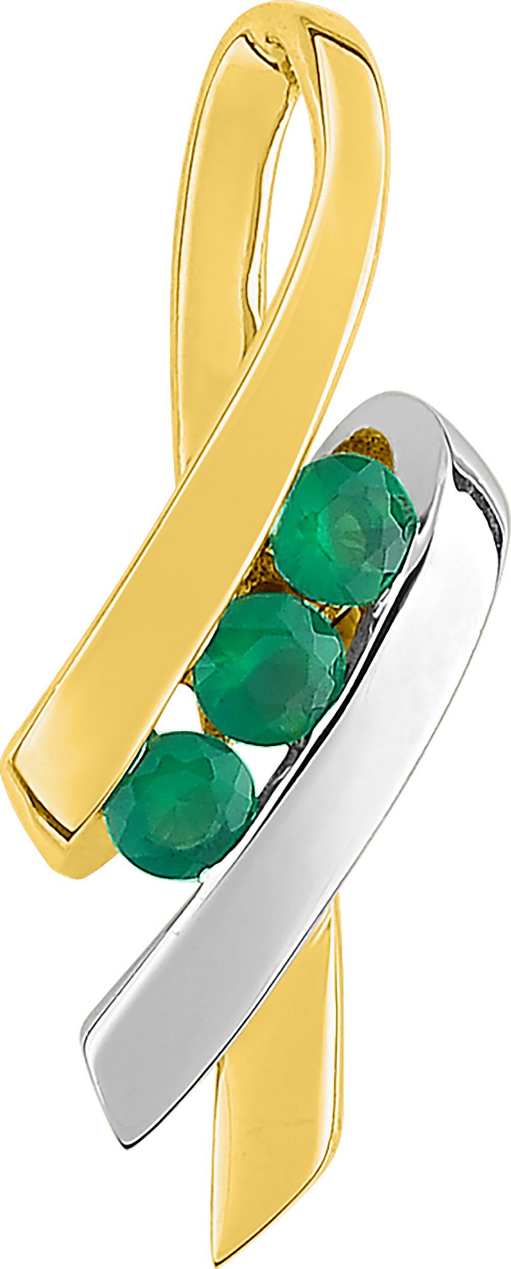 Pendentif Médaille Or Rhodié Emeraude