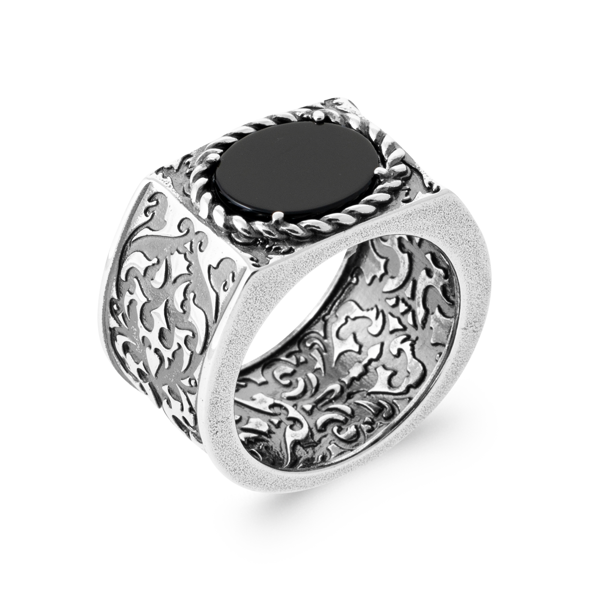 Chevalière Homme Argent Agate Noir