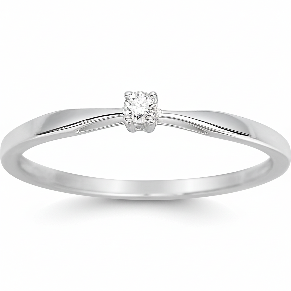 Bague Solitaire Or Blanc 18k Diamant 0.04ct GH SI - Bague