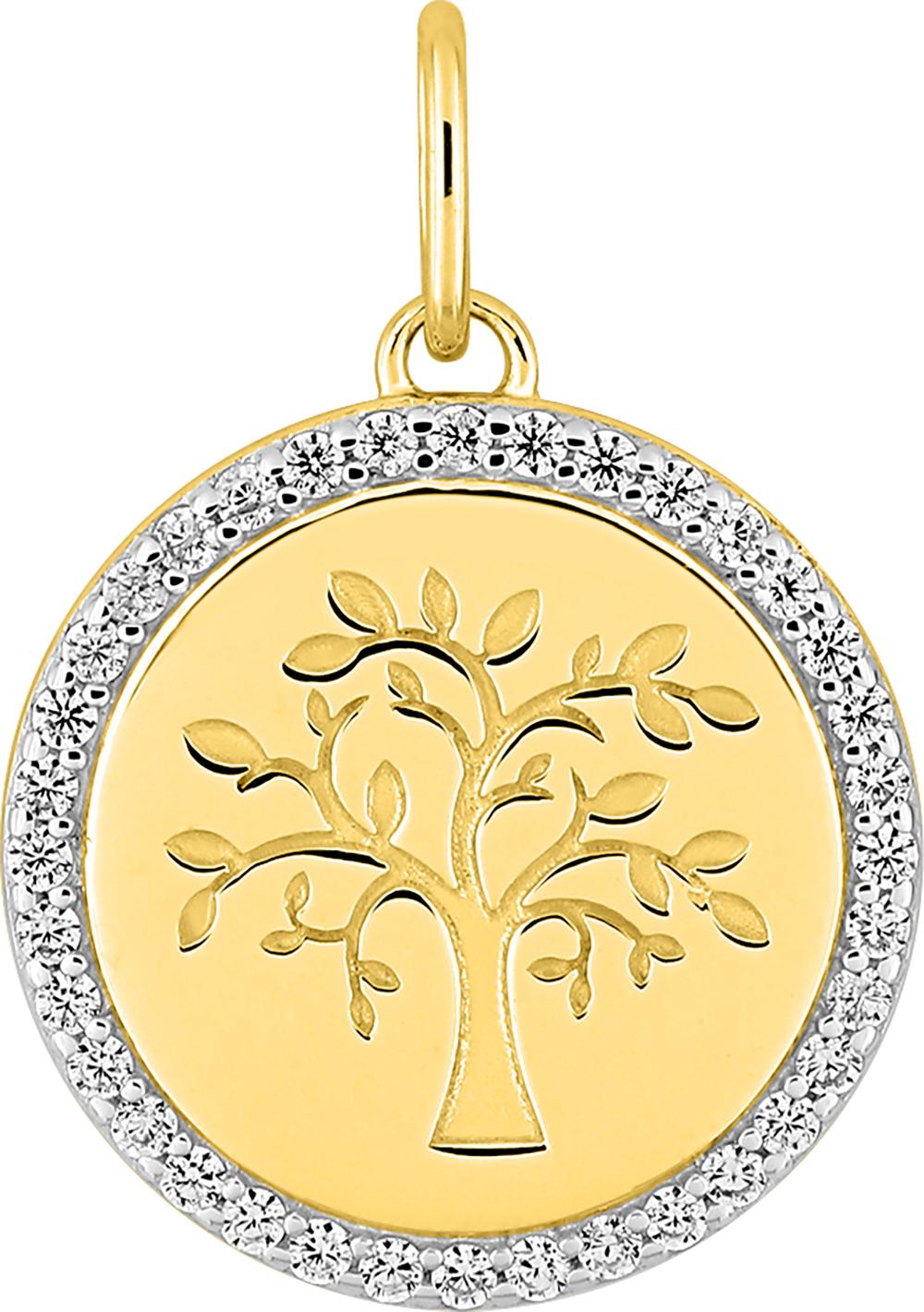Pendentif Médaille Or Rhodié Zirconium Arbre de Vie