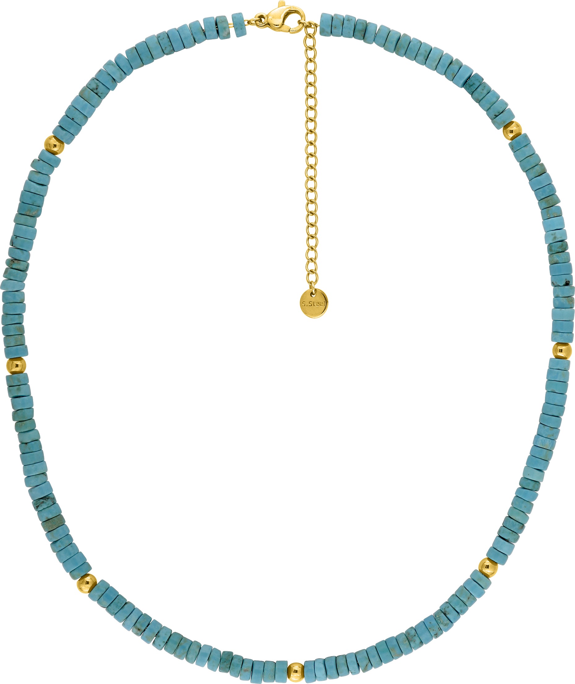 Collier Acier Doré Longueur 38cm Turquoise - Collier en Acier - Bijoux en Vogue