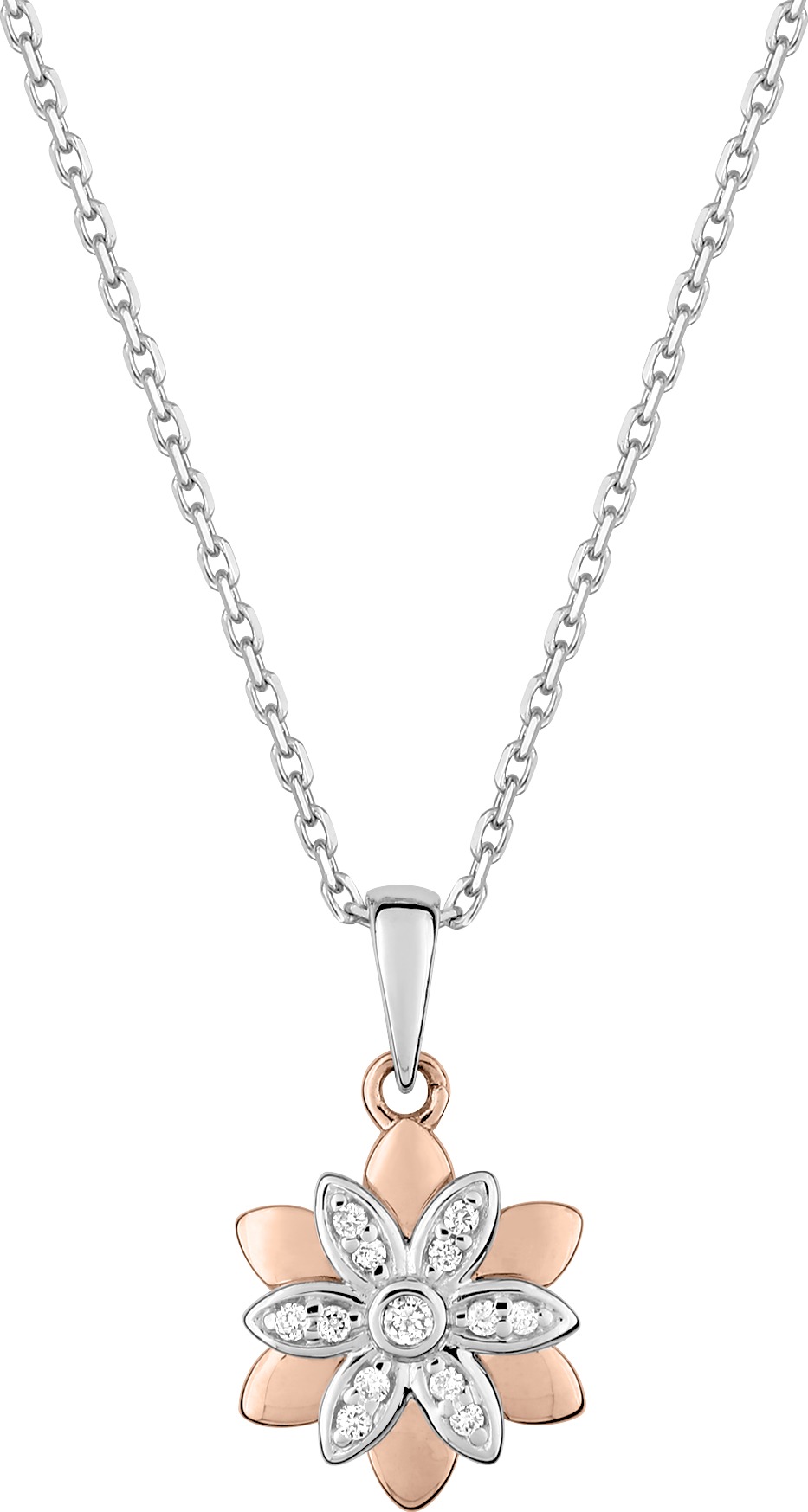 Collier Or Blanc et Rose 18k Longueur 40cm Diamant 0.05ct GH P1P2