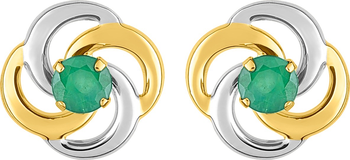 Boucles d'oreilles Clous Or 18k Rhodié Emeraude