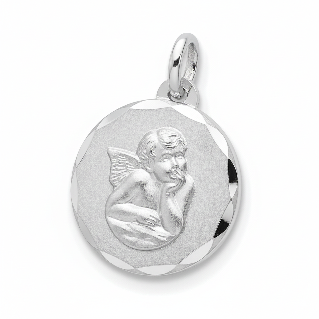 Pendentif Médaille Or Blanc 18k Ange de Raphaël