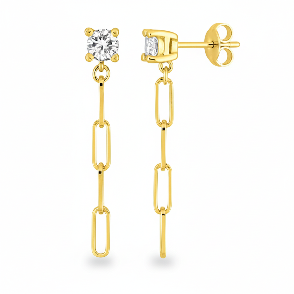 Boucles d'oreilles Pendantes Plaqué Or Zirconium - Boucles d'oreilles