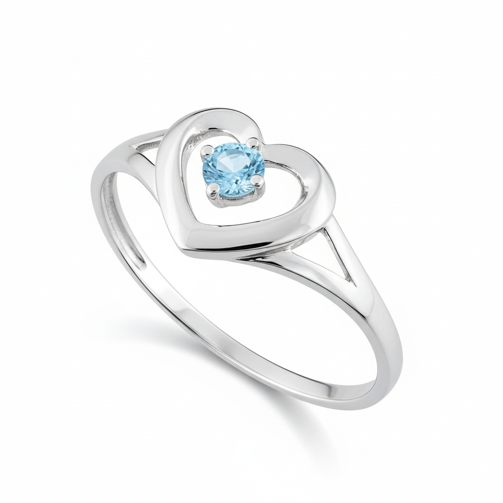 Bague Or Blanc bleu Topaze Coeur