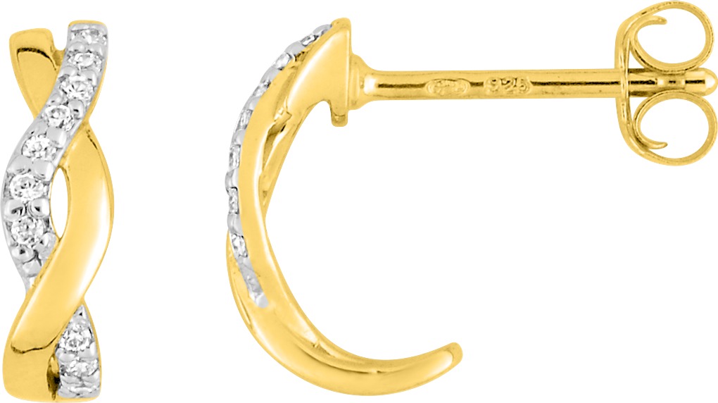 Boucles d'oreilles Demi-créoles Plaqué Or Rhodié Zirconium - Boucles d'oreilles