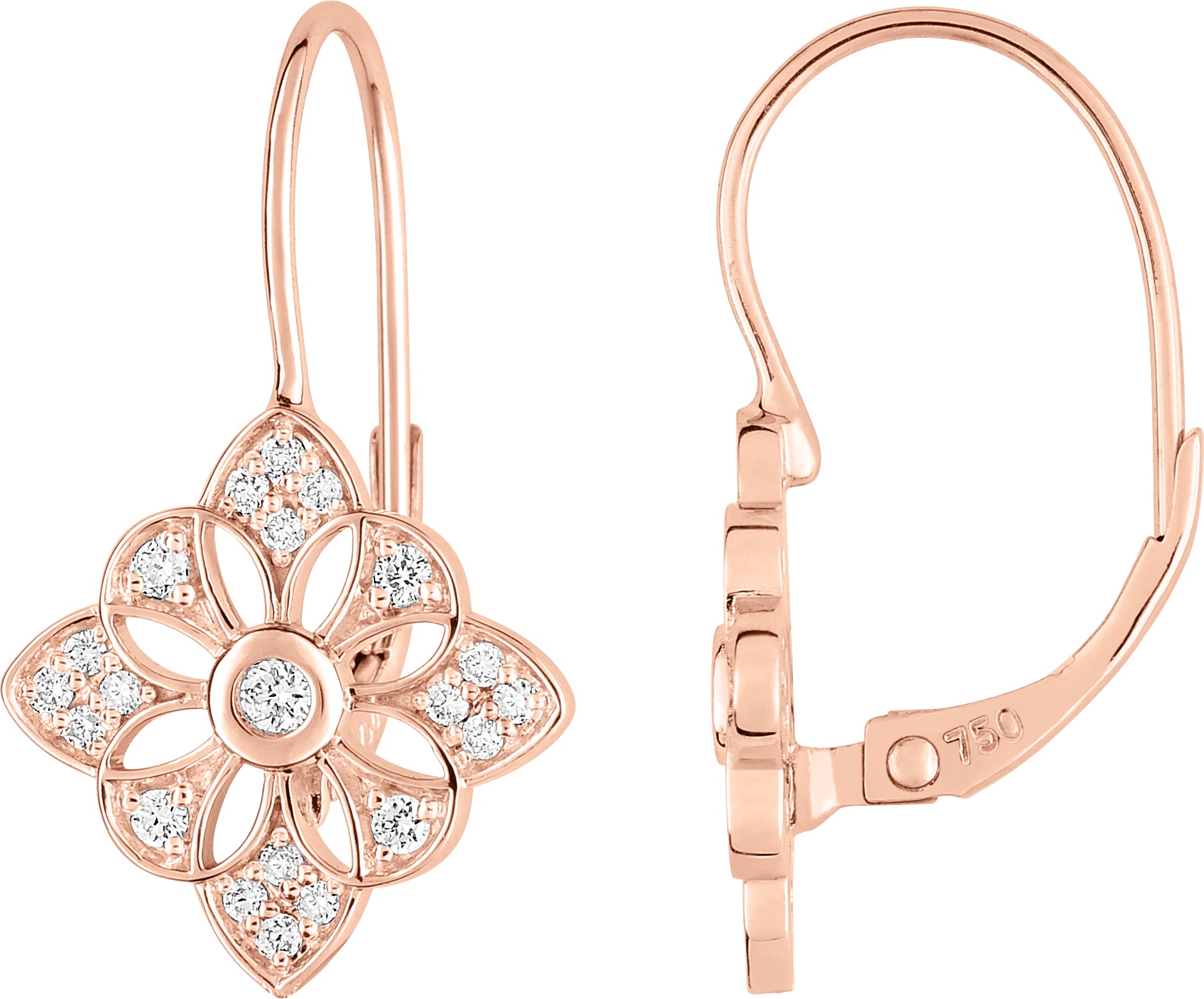 Boucles d'oreilles Dormeuses Or Rose 18k Diamant 0.28ct GH SI