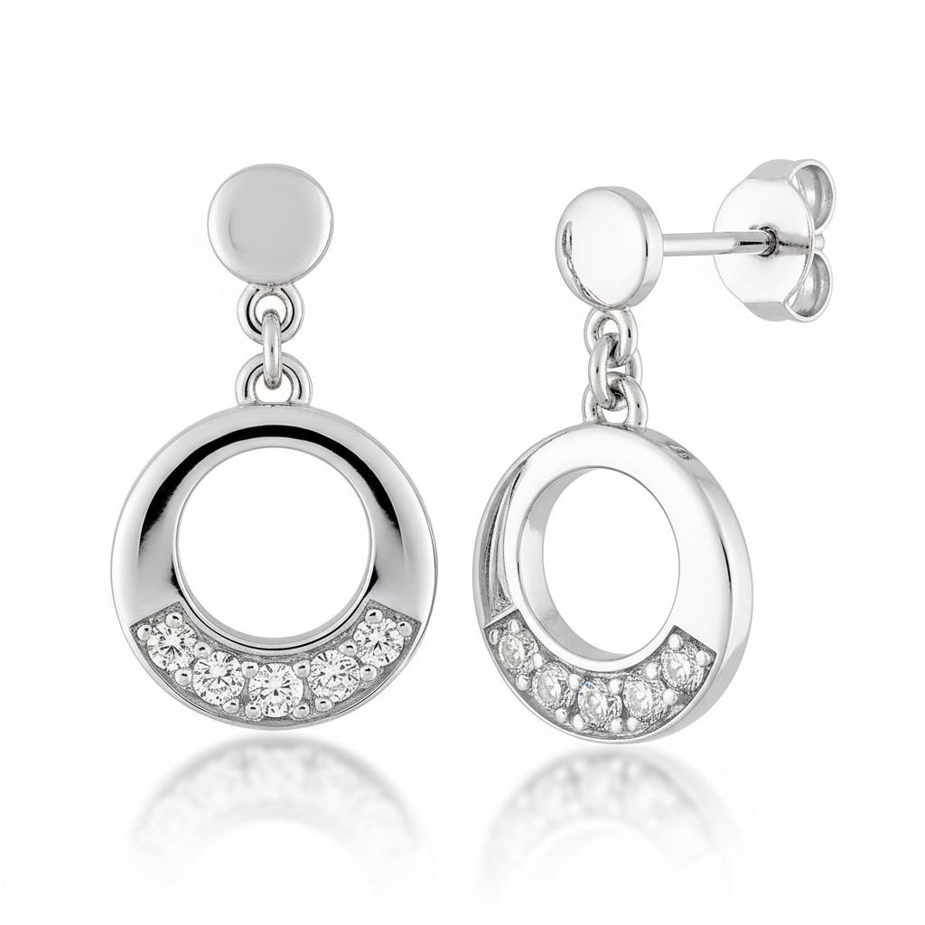 Boucles d'oreilles Pendantes Argent Rhodié Zirconium - Boucles d'oreilles