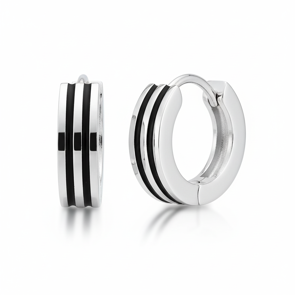 Boucles d'oreilles Créoles Homme Acier IP blanc,noir Diamètre 13mm - Boucles d'oreilles