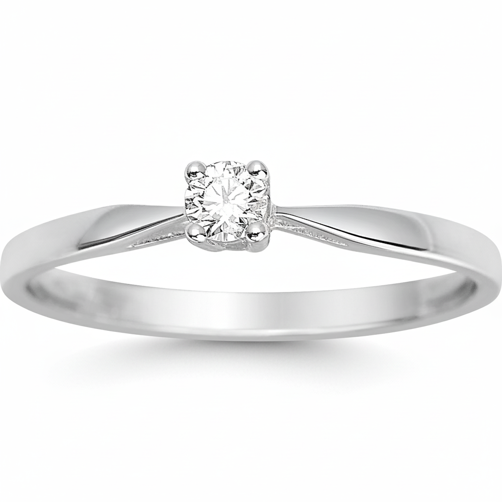 Bague Solitaire Or Blanc 18k Diamant 0.1ct GH SI - Bague