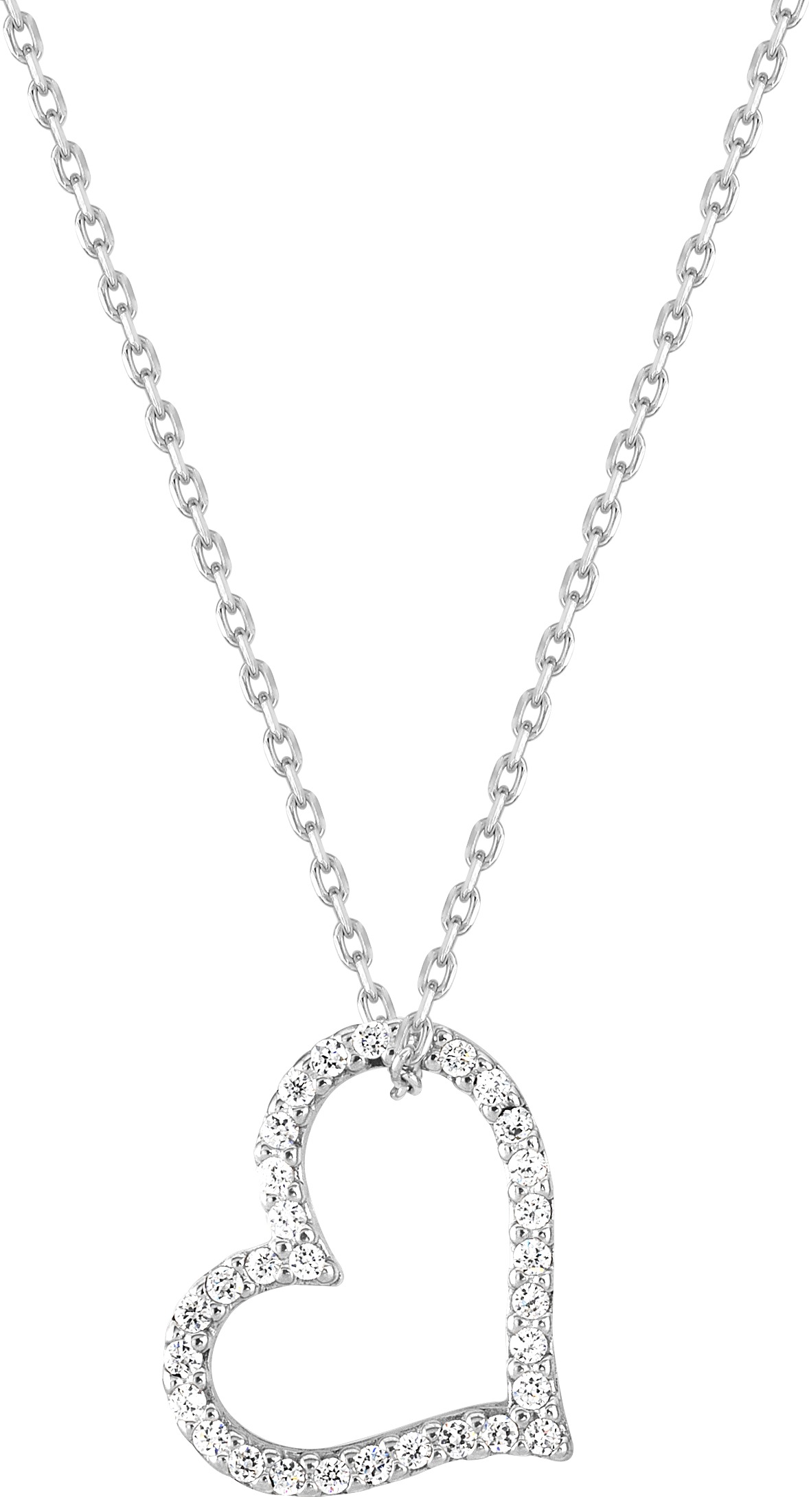 Collier Argent Rhodié Longueur 40cm Zirconium Coeur