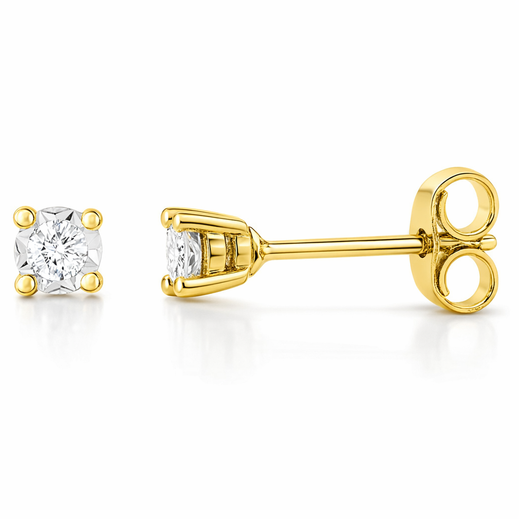 Boucles d'oreilles Clous Or Jaune et Blanc 18k Diamant 0.08ct GH P1 - Boucles d'oreilles