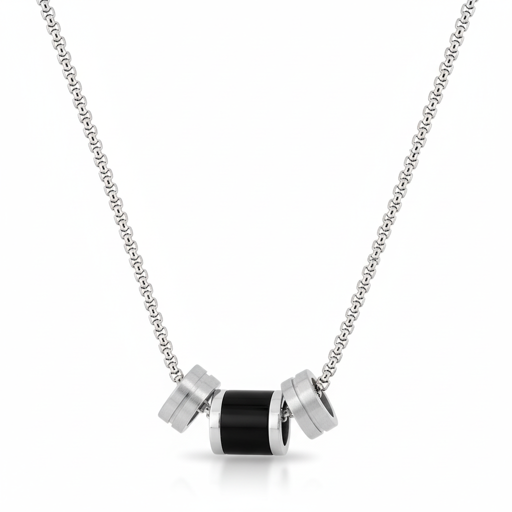 Collier Homme Acier Agate Noir - Collier