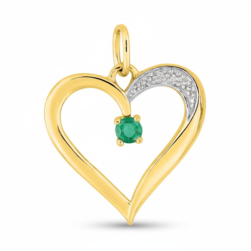 Pendentif Médaille Or 18k Rhodié Emeraude Coeur