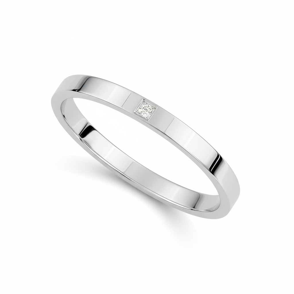 Alliance Or Blanc 18k Largeur 2mm Diamant 0.02ct GH SI