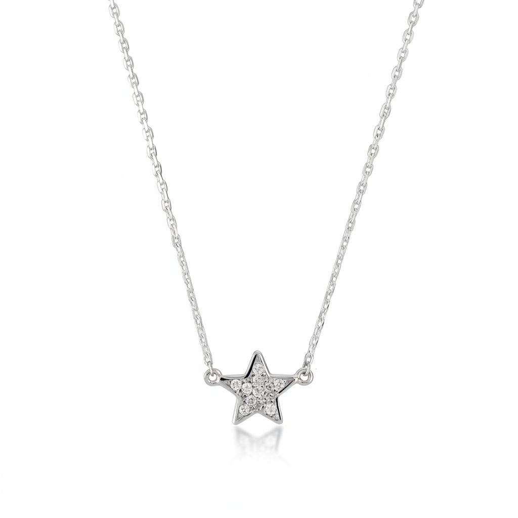 Collier Argent Rhodié Longueur 40cm Zirconium Étoile - Collier