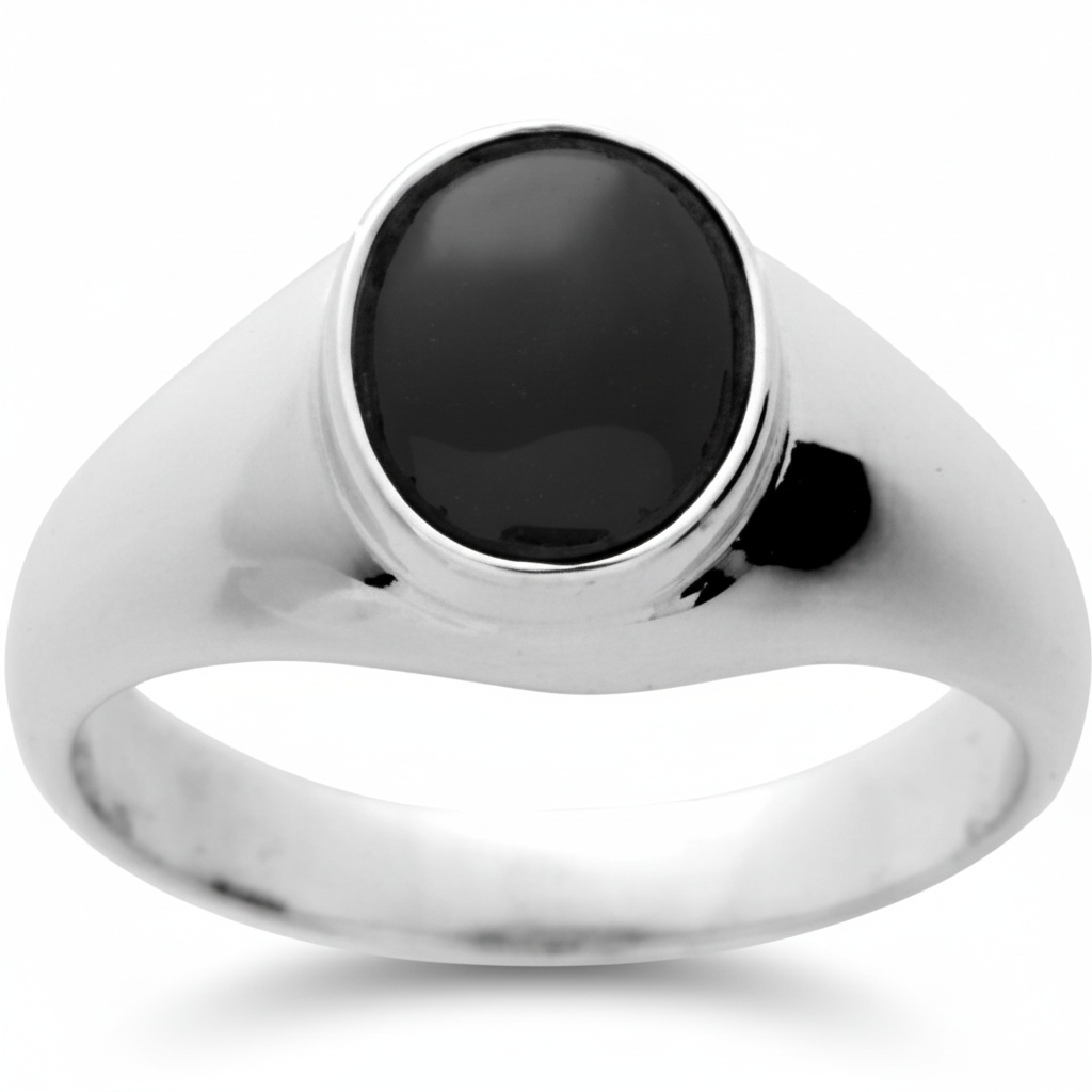 Chevalière Homme Argent Rhodié Onyx