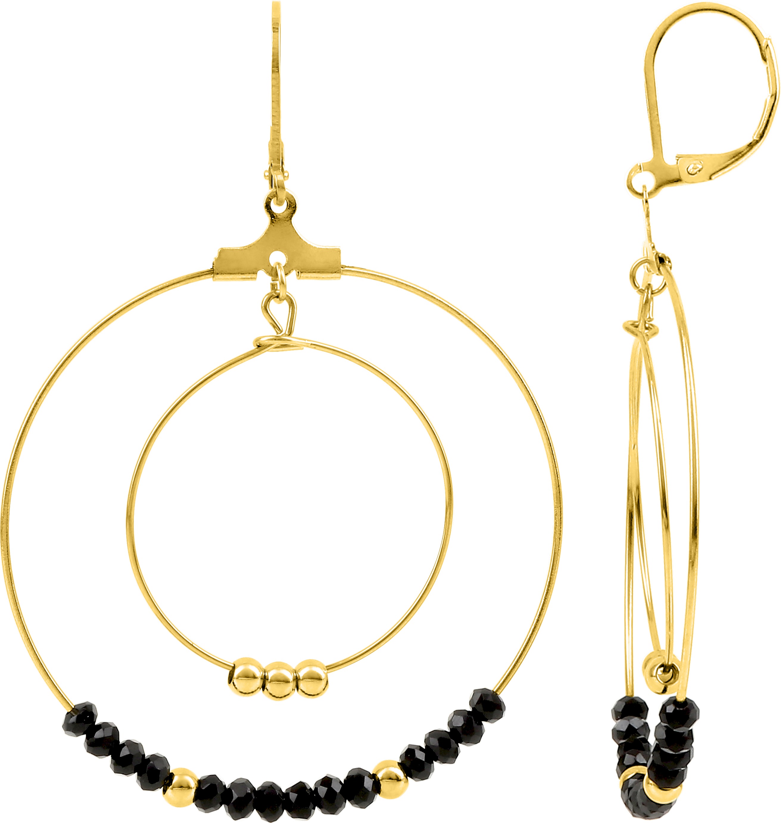 Boucles d'oreilles Dormeuses Acier Doré Cristal Noir - Boucles d'oreilles