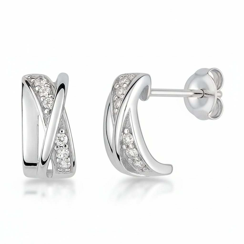 Boucles d'oreilles Demi-créoles Argent Rhodié Zirconium - Boucles d'oreilles