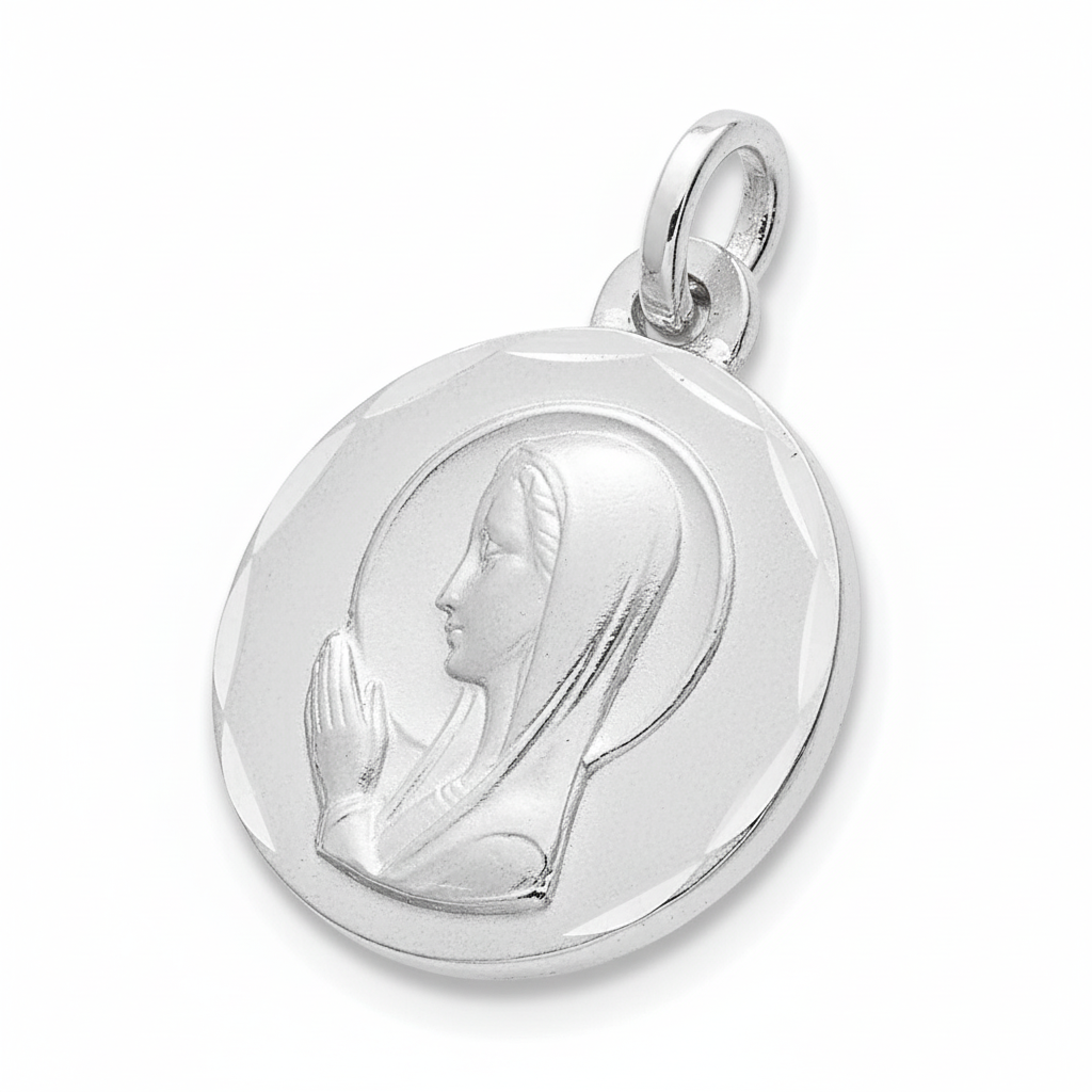 Pendentif Médaille Or Blanc 18k Vierge Marie