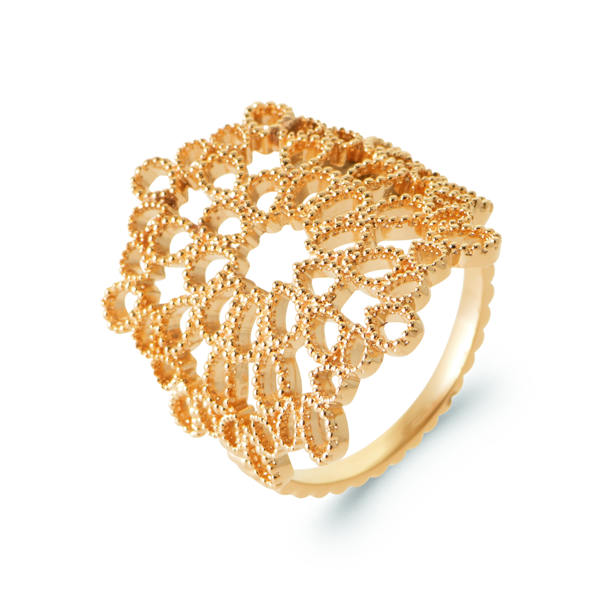 Bague Plaqué Or Végétal Texturé Dentelle
