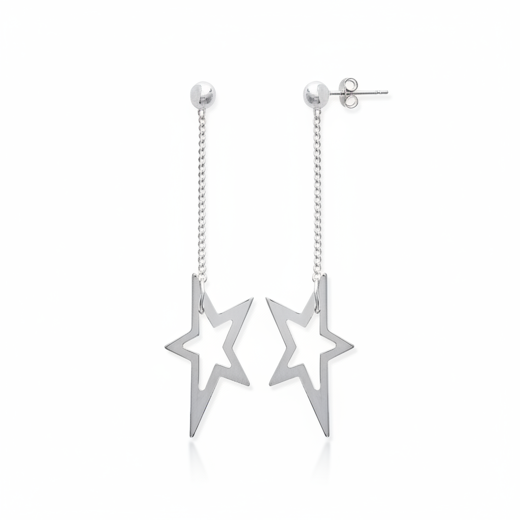 Boucles d'oreilles Pendantes Argent Rhodié Étoile