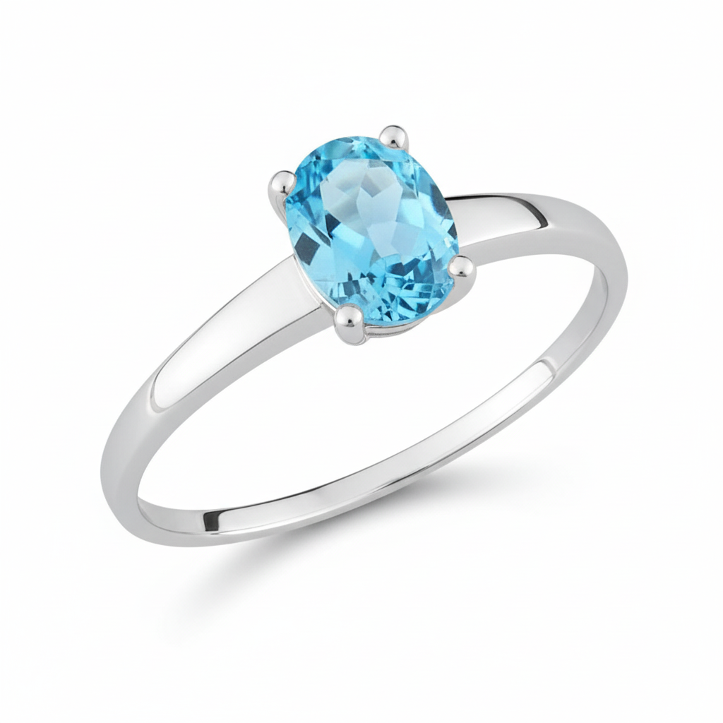 Bague Or Blanc 18k bleu Topaze