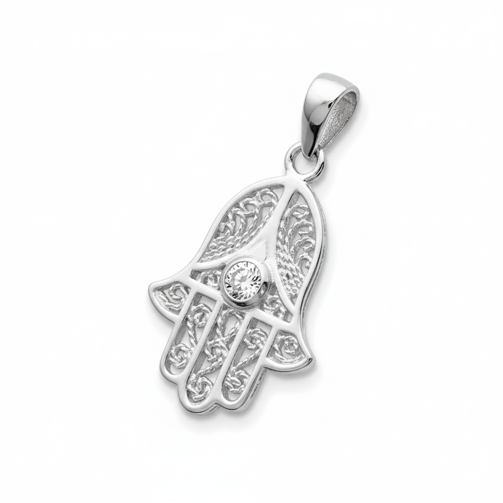 Pendentif Argent Zirconium Main de Fatma
