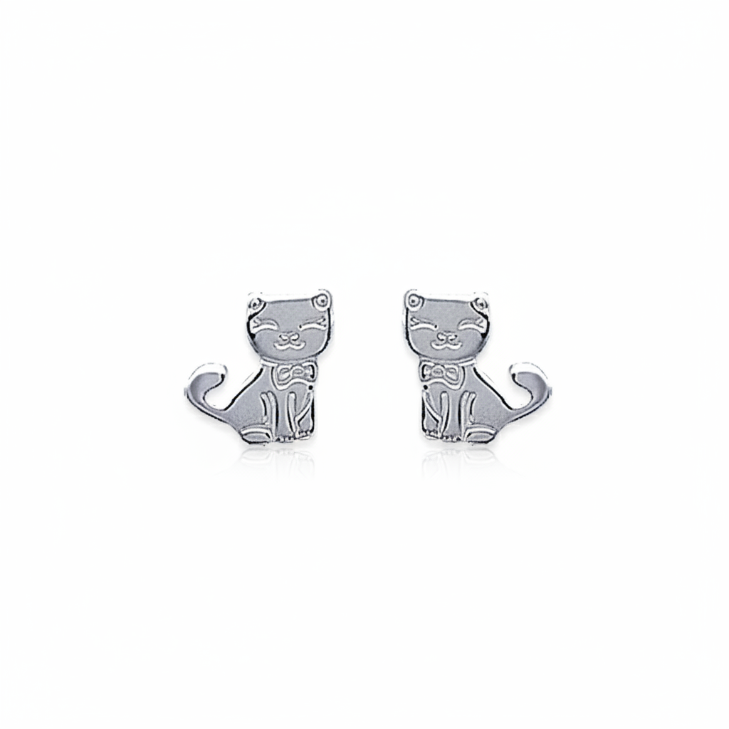 Boucles d'oreilles Clous Fille Argent Chat - Boucles d'oreilles