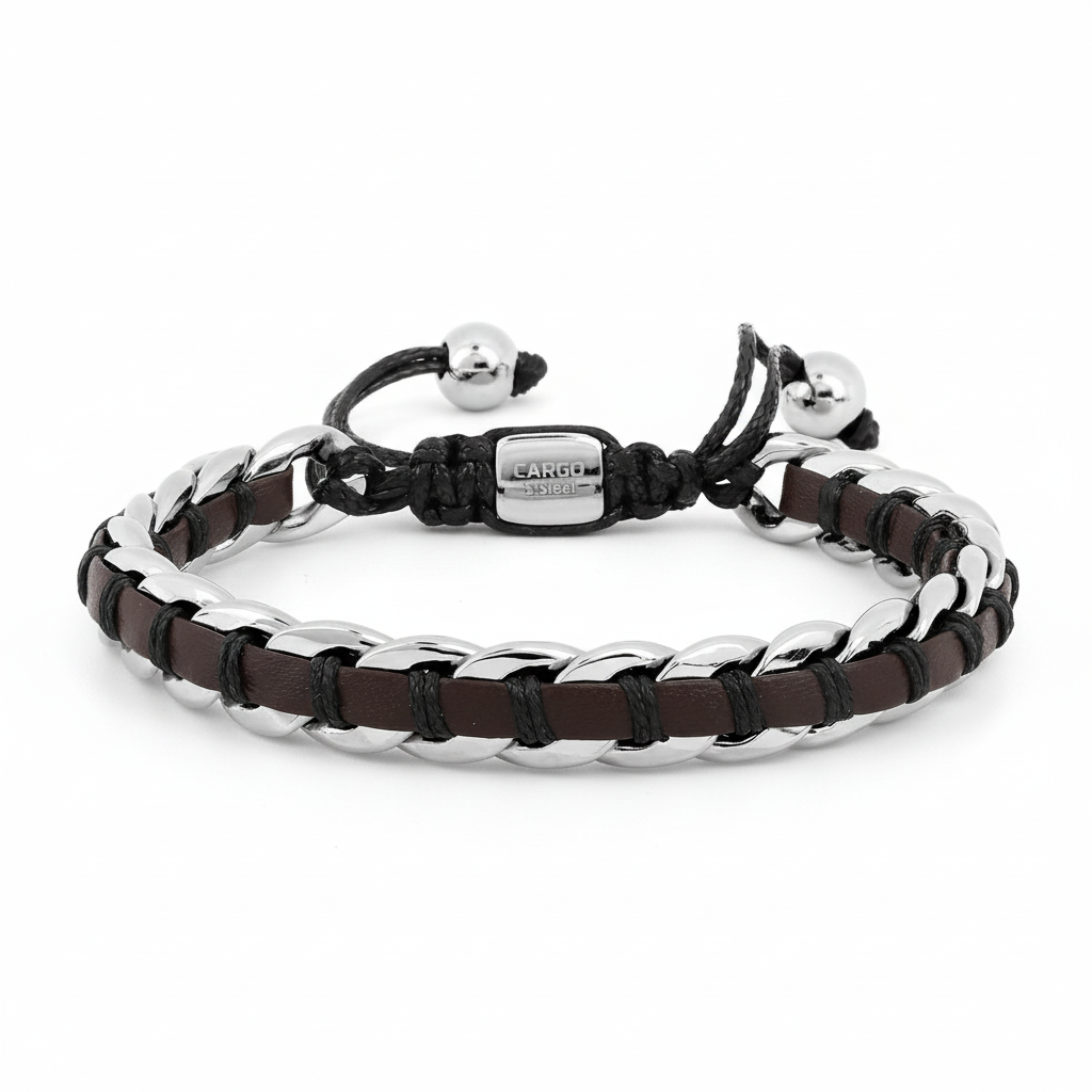 Bracelet Cordon Homme Acier marron - Bracelet