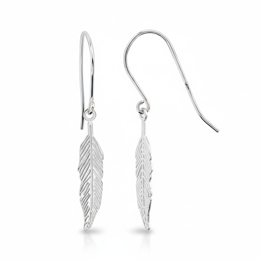 Boucles d'oreilles Argent Rhodié Plume