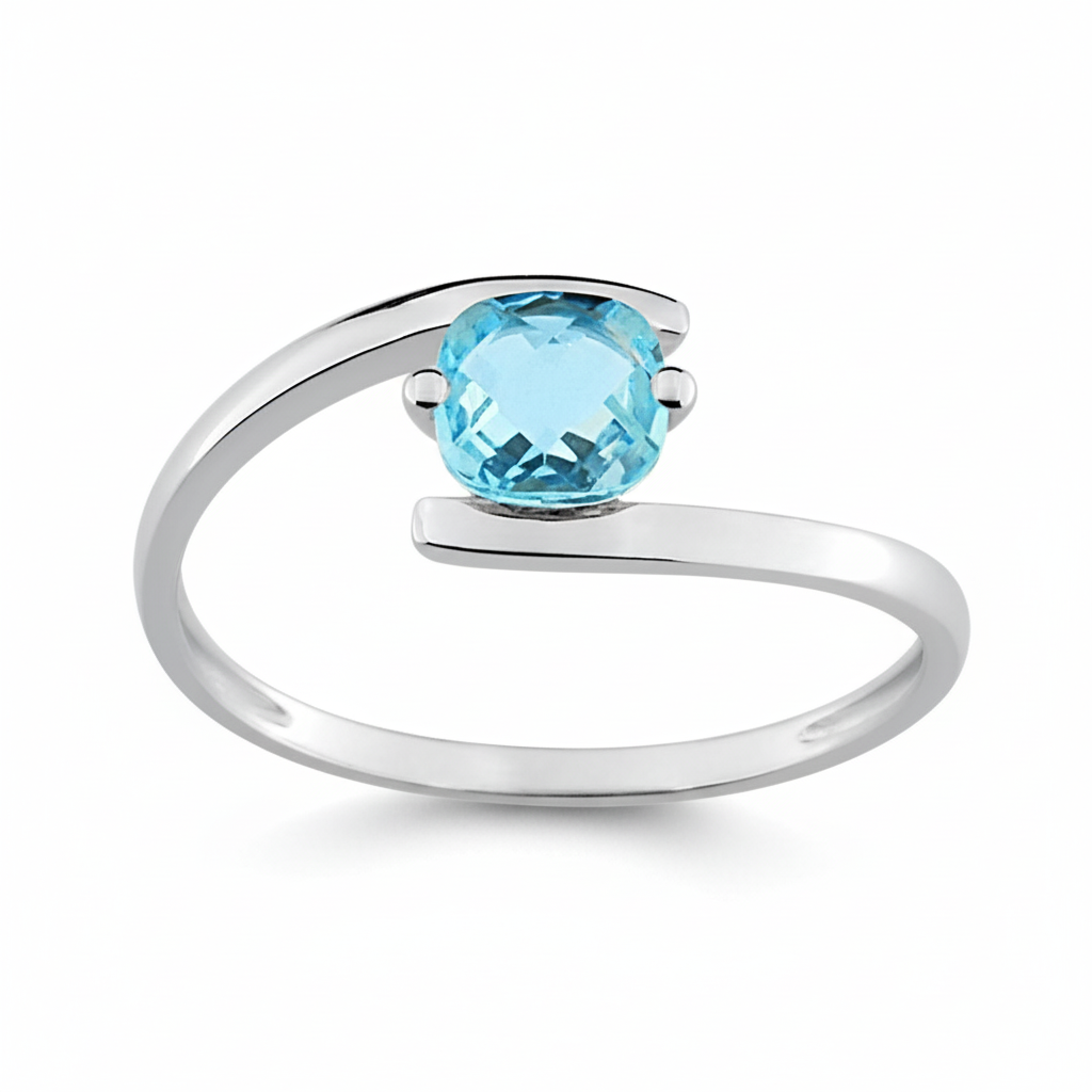 Bague Or Blanc 18k bleu Topaze