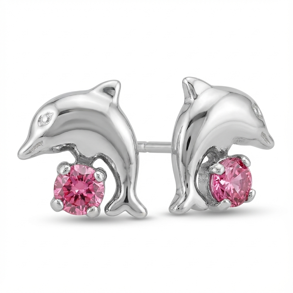 Boucles d'oreilles Clous Fille Argent Cristal Figuratif Couleurs